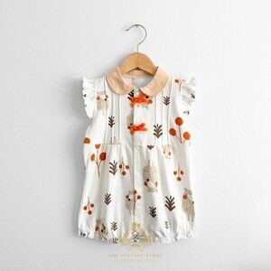 NWT Pretty Girls Romper One-piece Bubble Orange Woodland Character Bear 9-12M
